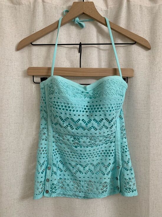 Robin Piccone Other - Robin Piccone Y2K Aqua Crochet Eyelet Halter Tankini Top Tie Back Medium